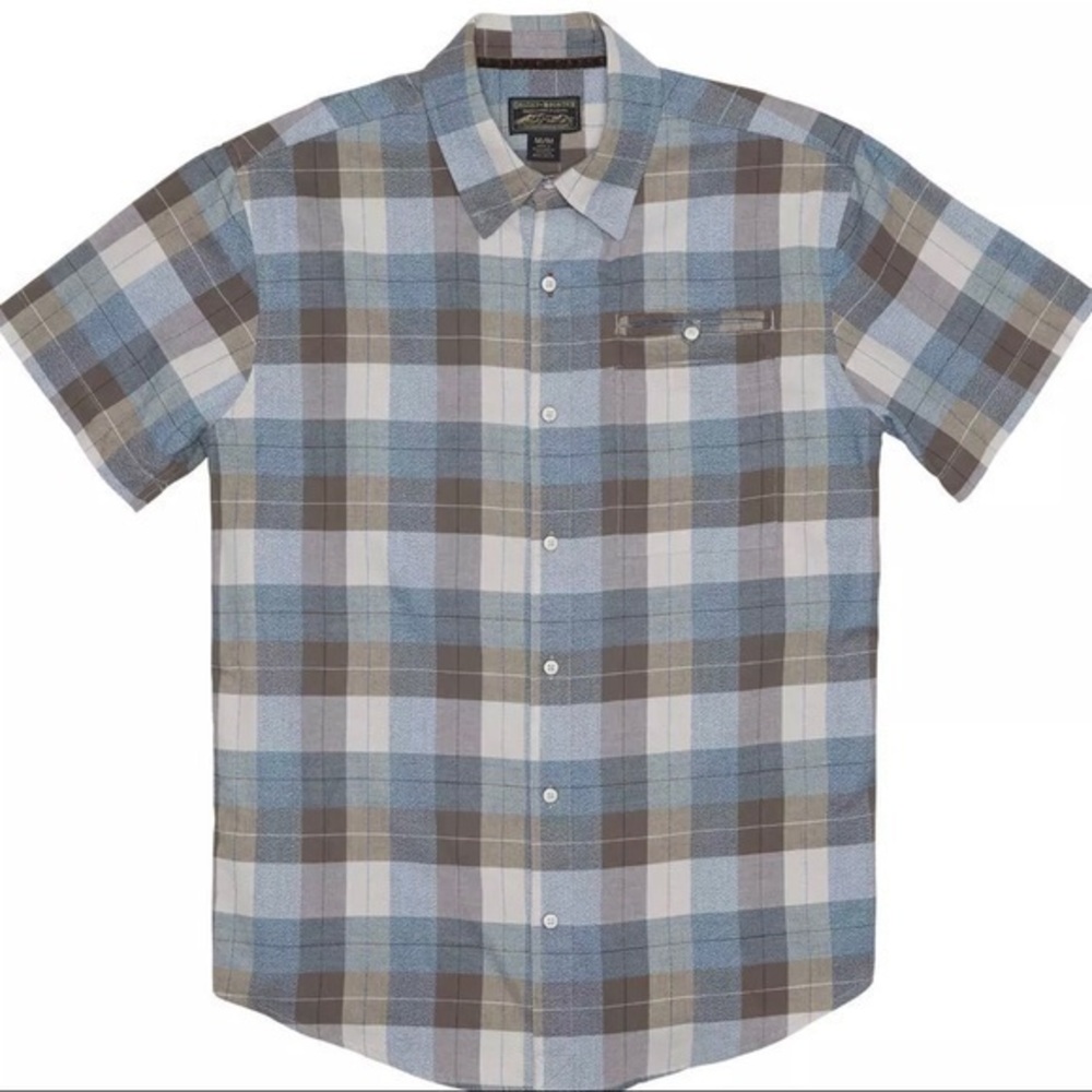 Grizzly Mountain Tan & Blue Short Sleeve Shirt